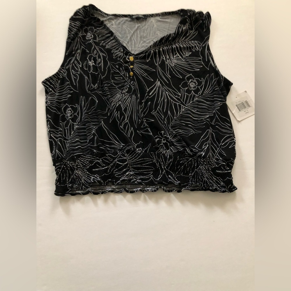 Ellen Tracy Size XL Black White Floral  Blouse Shirt